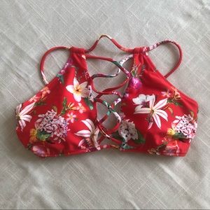 Express Red Floral Bikini Top NWOT (Small)